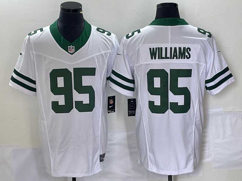 Mens New York Jets #95 Quinnen Williams White 2023 FUSE Vapor Limited Throwback Stitched Jersey